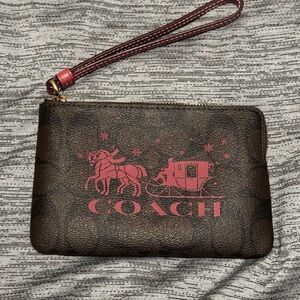 Coach Brown Wristlet with Pink Design